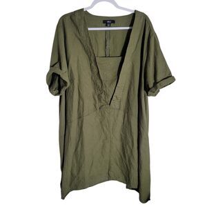 Ellos Linen Blend Tunic Blouse Women's Size 2X Green Asymmetric Lagenlook Artsy